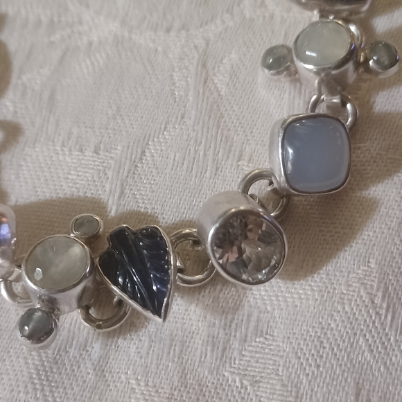 Mars and Valentine / Echo of The Dreamer Multi Gemstone Link Toggle Bracelet, SS - Picture 4 of 16